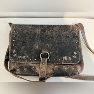 Bed Stu Distressed Leather Messenger Bag - Black and Brown